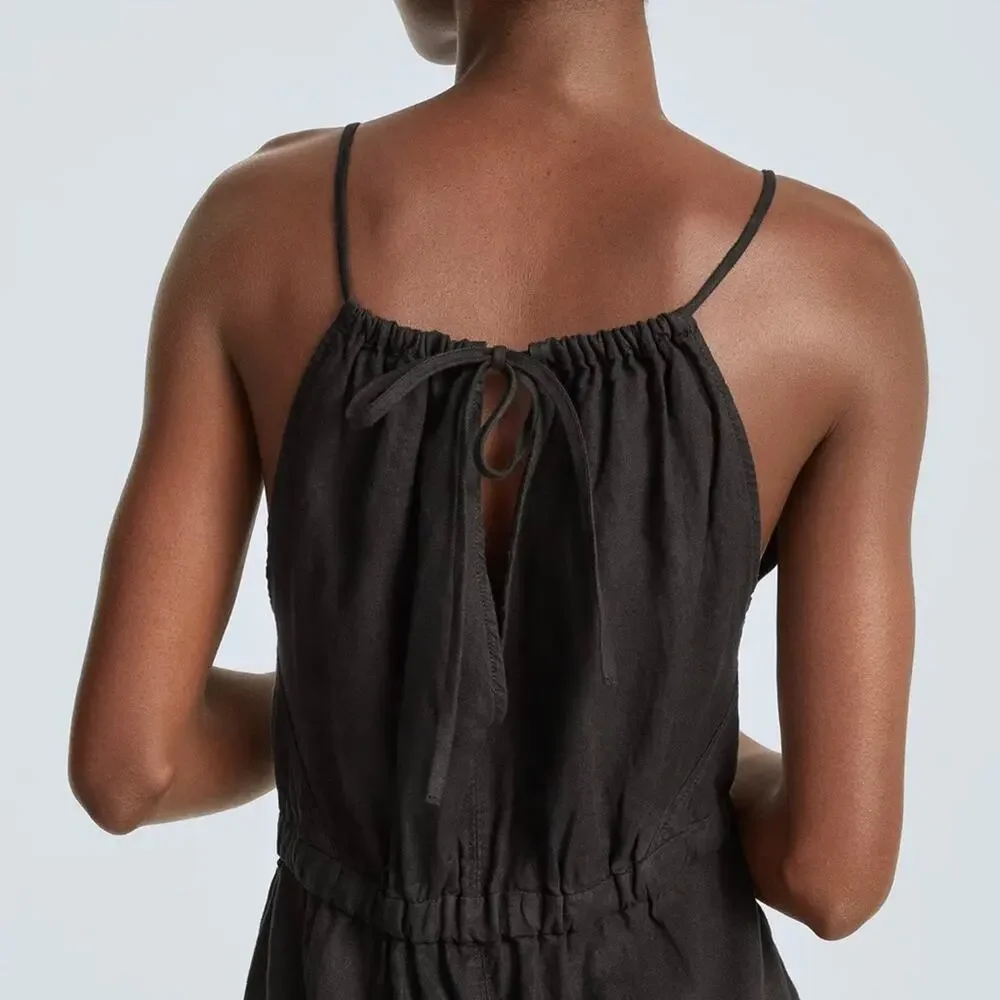 EVERLANE‎ Apron Black Linen Shoestring Jumpsuit Size XXS